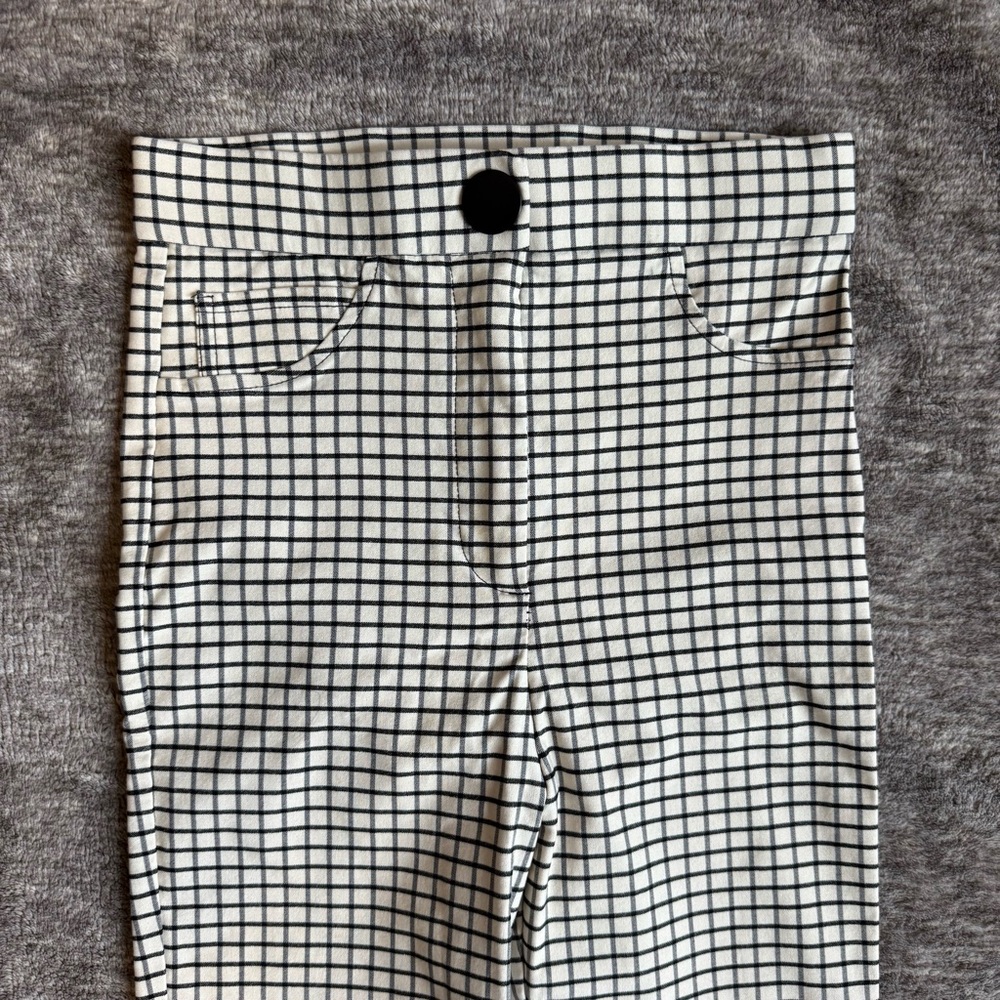 Zara High Waist Checkered Pant | Black and Ecru | XS | High Waisted